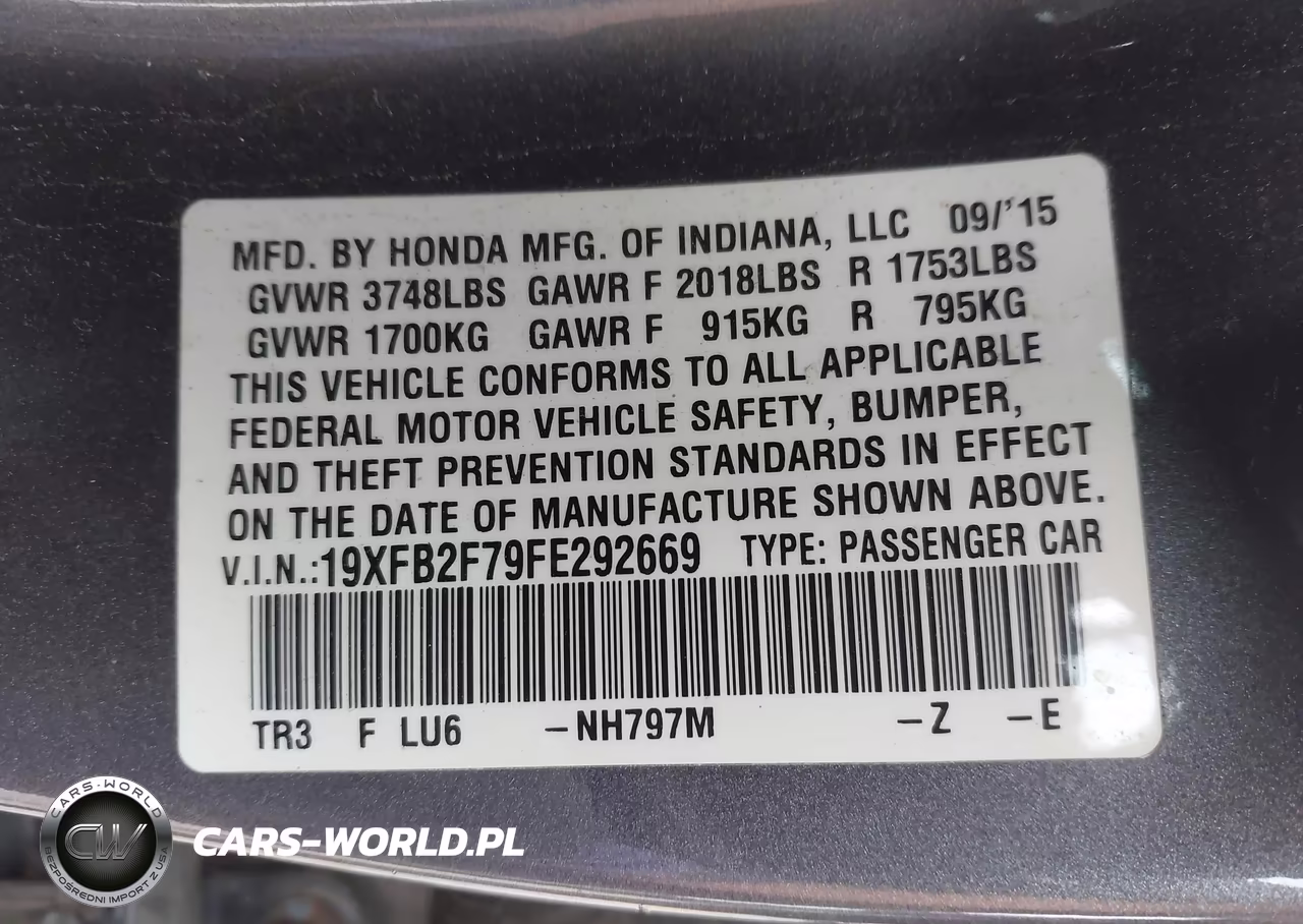 2015 Honda Civic Se VIN:19XFB2F79FE292669 - 9