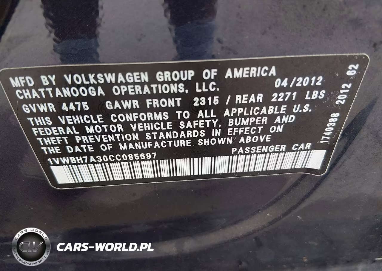 2012 Volkswagen Passat 2.5L Se VIN:1VWBH7A30CC085697 - 9
