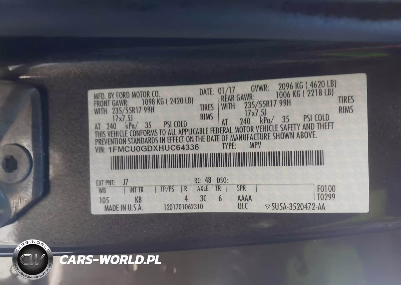 2017 Ford Escape Se VIN:1FMCU0GDXHUC64336 - 9
