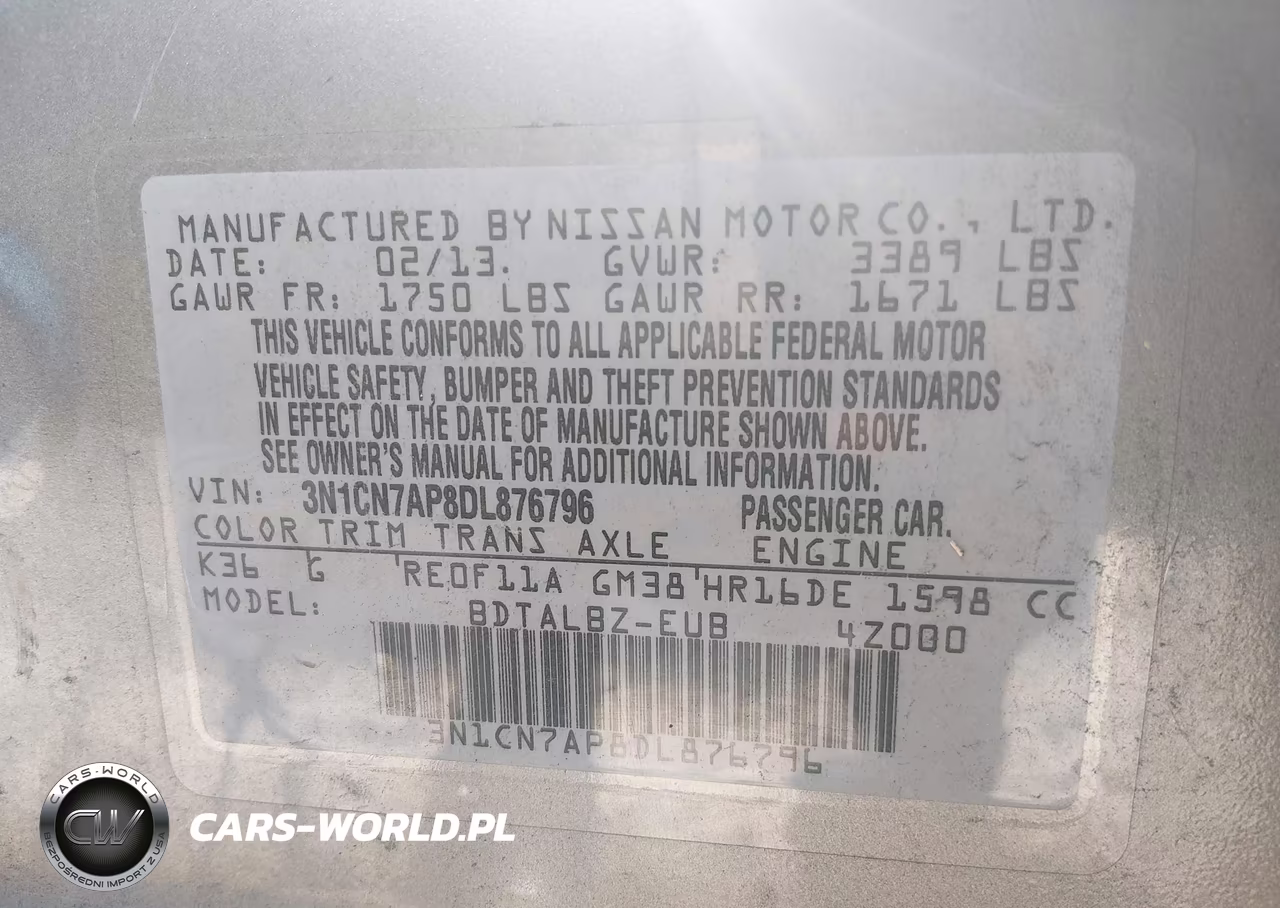 2013 Nissan Versa 1.6 Sv VIN:3N1CN7AP8DL876796 - 9