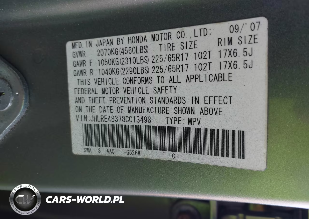 2008 Honda Cr-V Lx VIN:JHLRE48378C013498 - 9