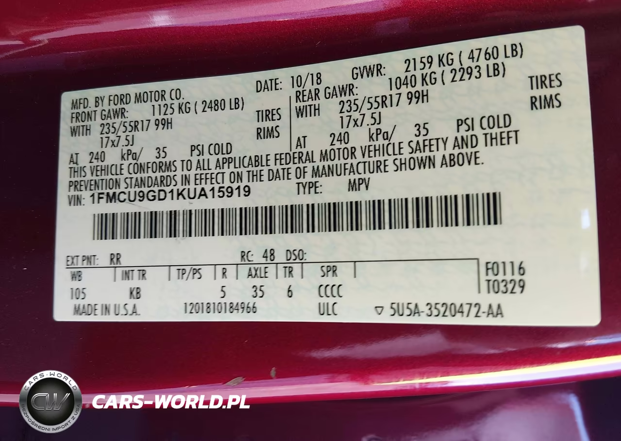 2019 Ford Escape Se VIN:1FMCU9GD1KUA15919 - 9