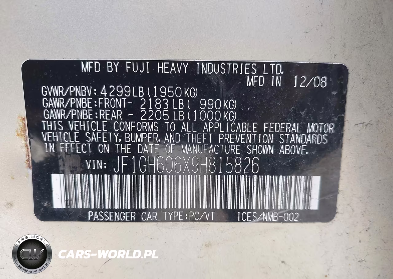 2009 Subaru Impreza 2.5I VIN:JF1GH606X9H815826 - 9