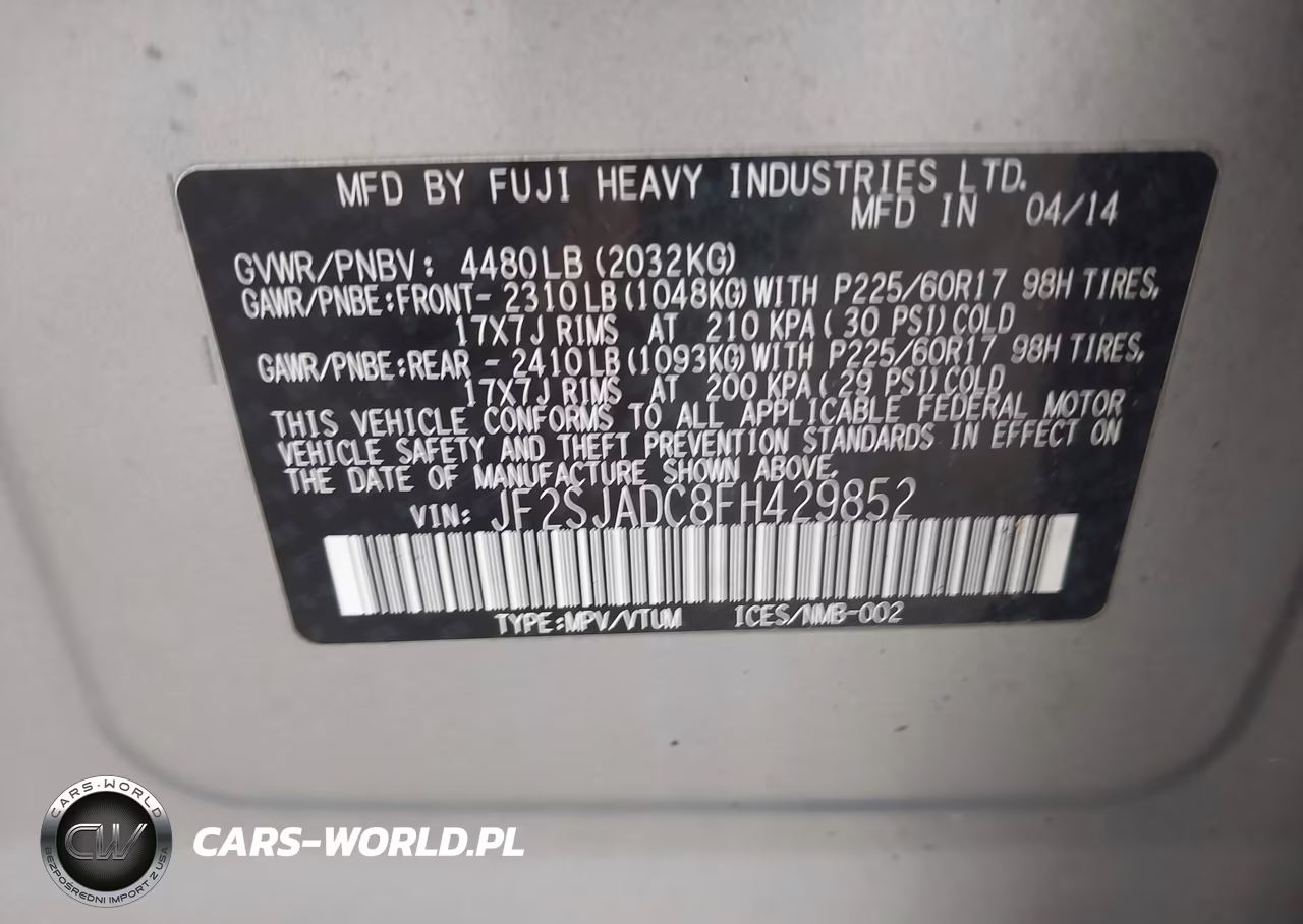 2015 Subaru Forester 2.5I Premium VIN:JF2SJADC8FH429852 - 9