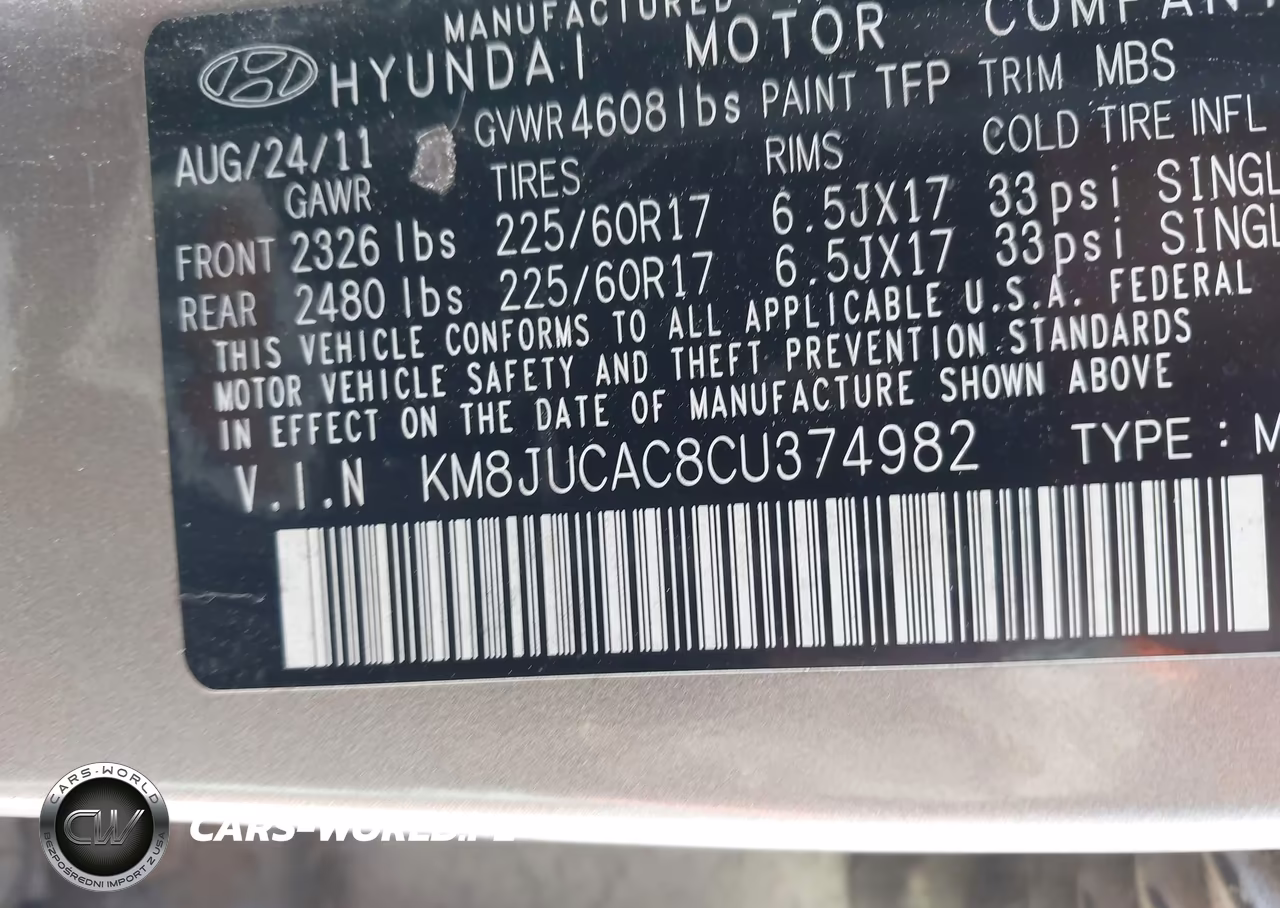 2012 Hyundai Tucson Gls VIN:KM8JUCAC8CU374982 - 9