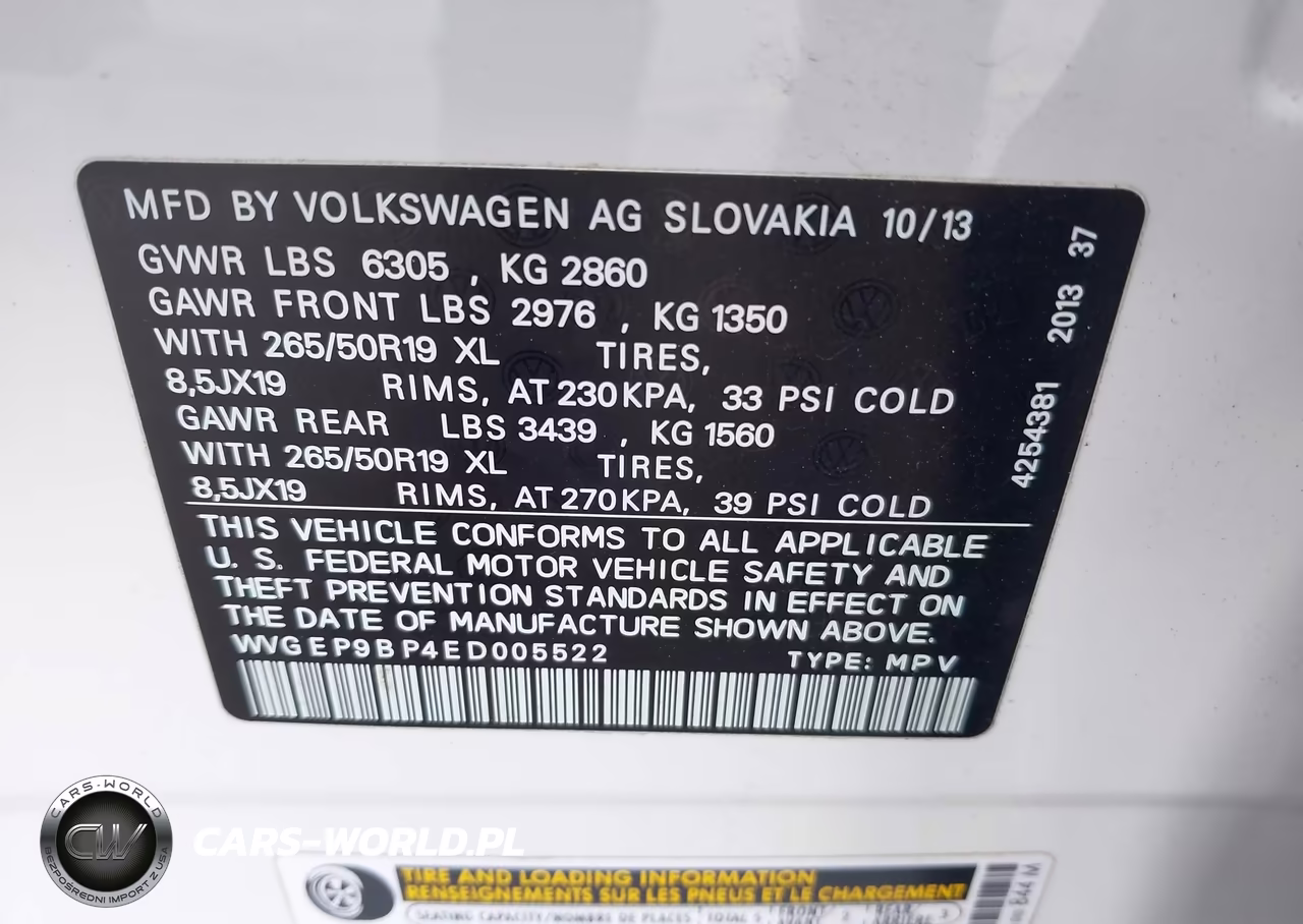 2014 Volkswagen Touareg Tdi Lux VIN:WVGEP9BP4ED005522 - 9