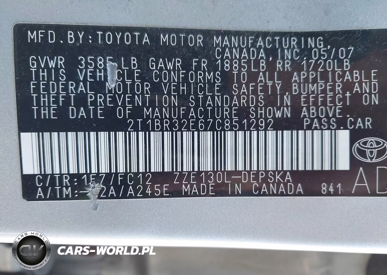 2007 Toyota Corolla S VIN:2T1BR32E67C851292 - 9