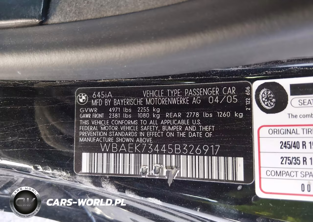2005 BMW 645Ci VIN:WBAEK73445B326917 - 9