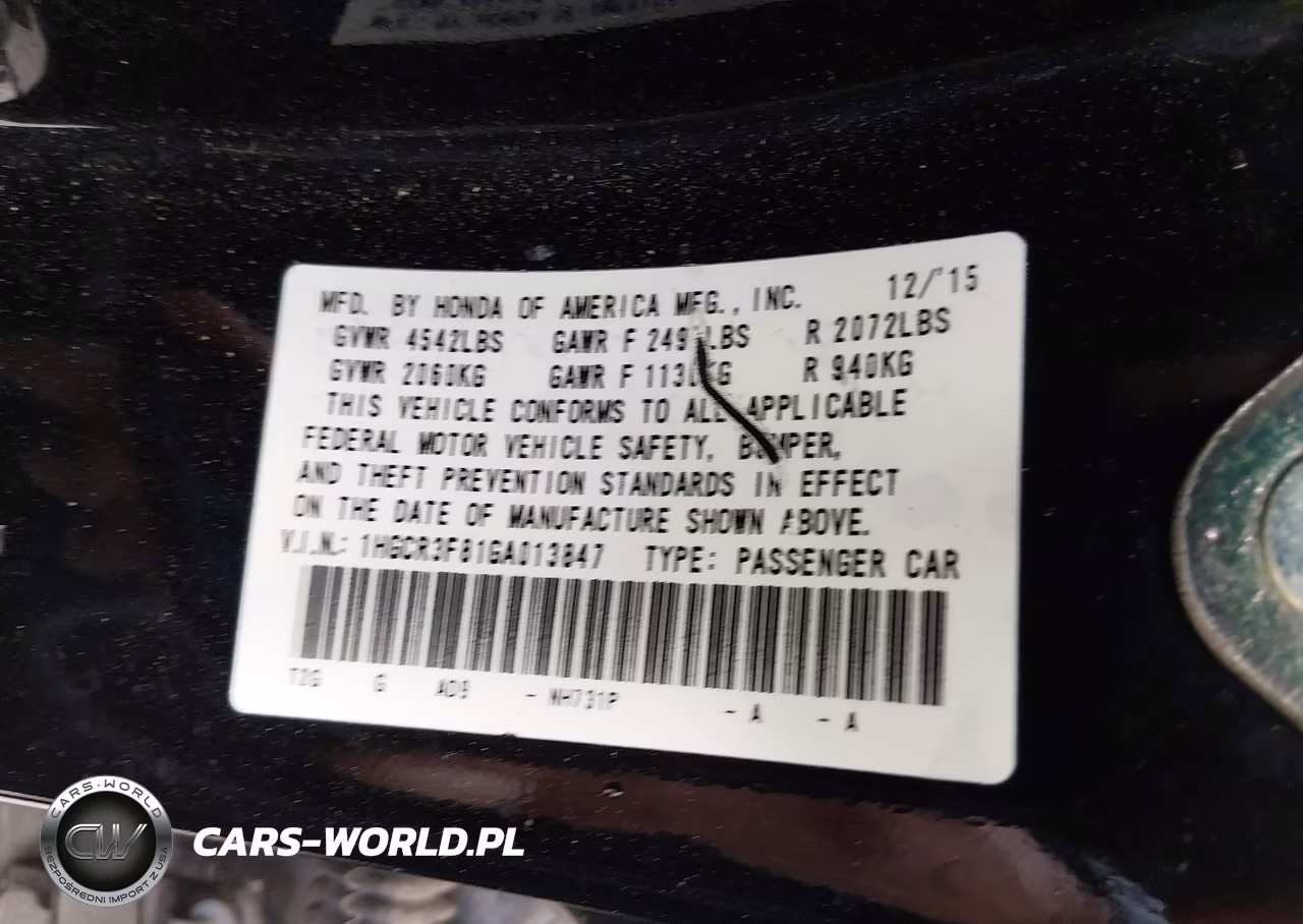 2016 Honda Accord Ex-L V-6 VIN:1HGCR3F81GA013847 - 9