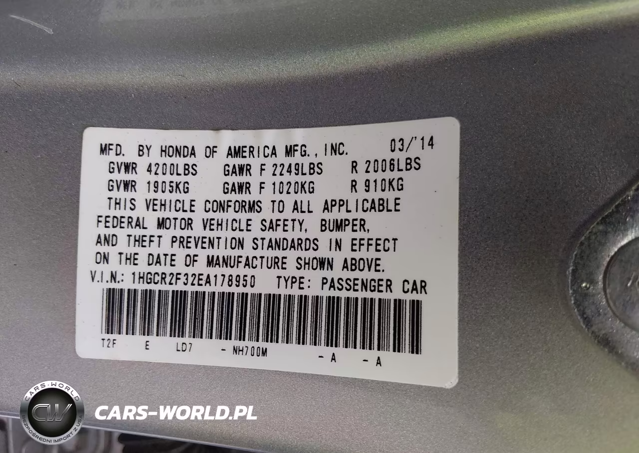 2014 Honda Accord Lx VIN:1HGCR2F32EA178950 - 9