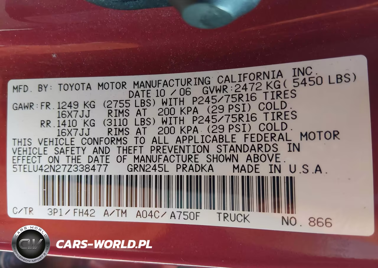 2007 Toyota Tacoma Base V6 VIN:5TELU42N27Z338477 - 9