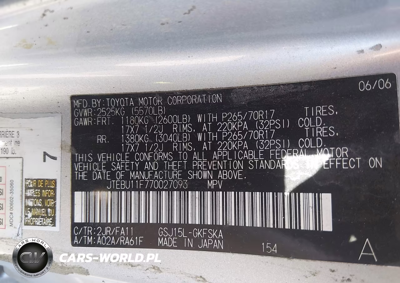 2007 Toyota Fj Cruiser VIN:JTEBU11F770027093 - 9