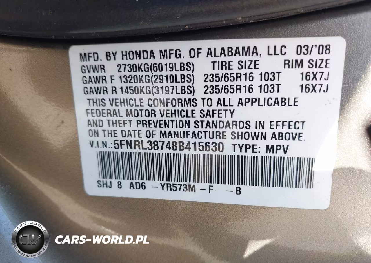 2008 Honda Odyssey Ex-L VIN:5FNRL38748B415630 - 9