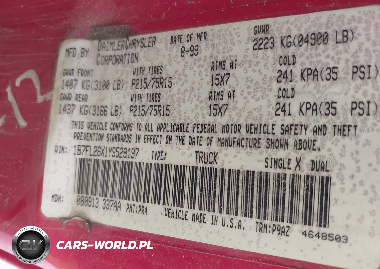 2000 Dodge Dakota Slt-Sport VIN:1B7FL26X1YS529197 - 9