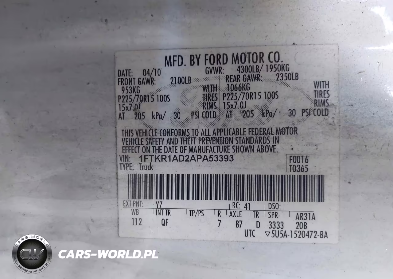 2010 Ford Ranger Xl-Xlt VIN:1FTKR1AD2APA53393 - 9