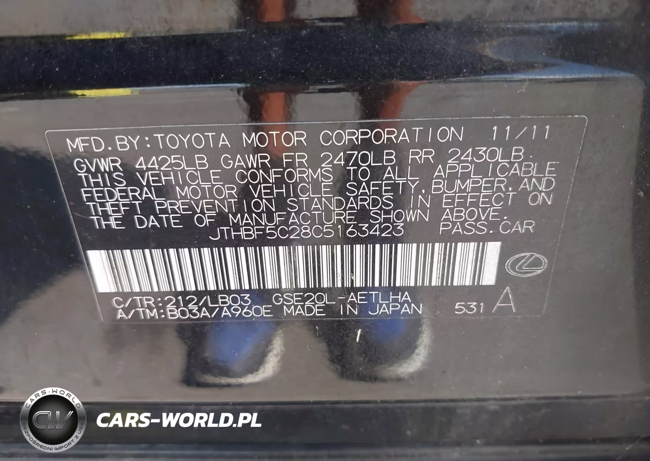 2012 Lexus Is 250 VIN:JTHBF5C28C5163423 - 9
