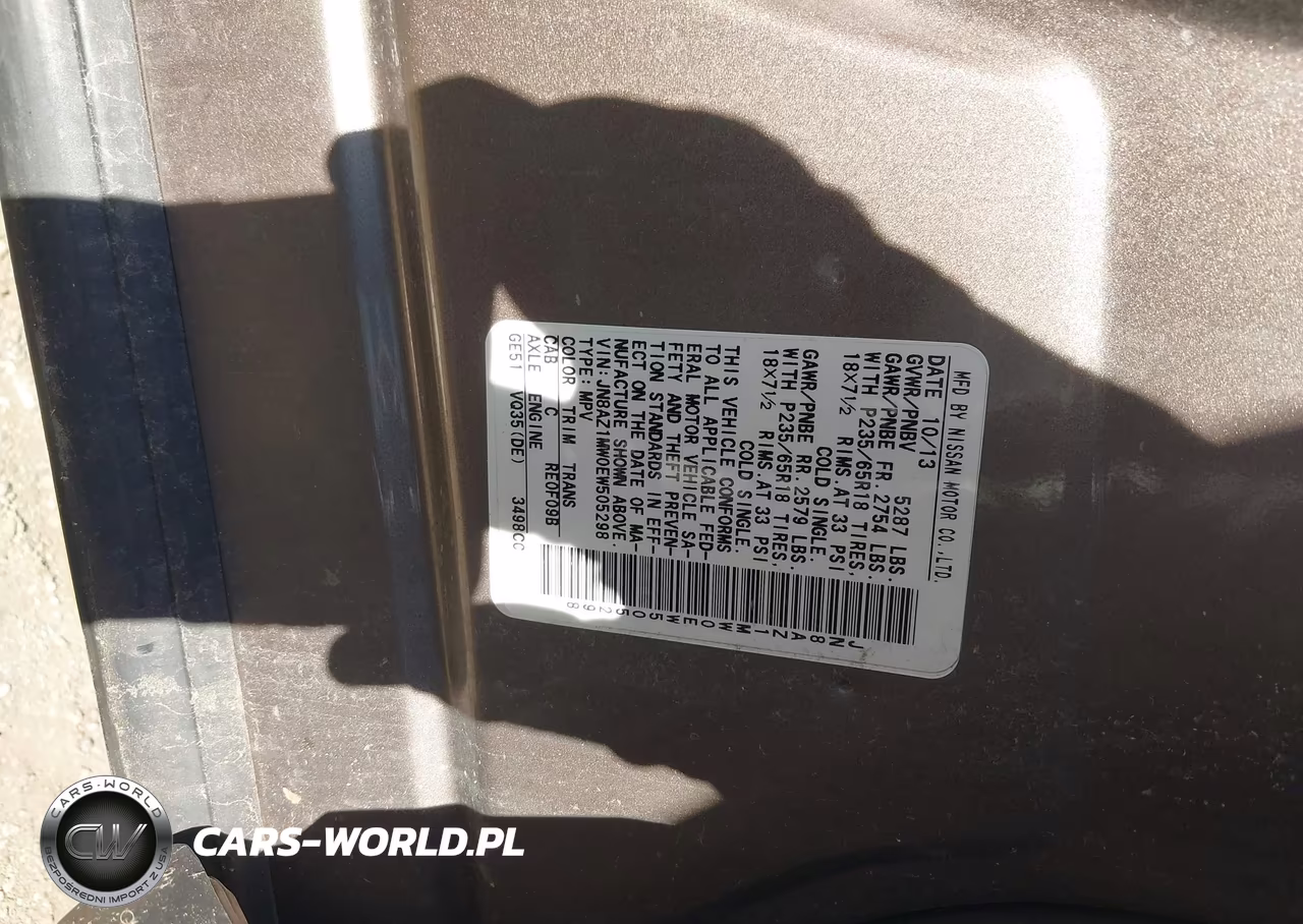 2014 Nissan Murano Sl VIN:JN8AZ1MW0EW505298 - 9